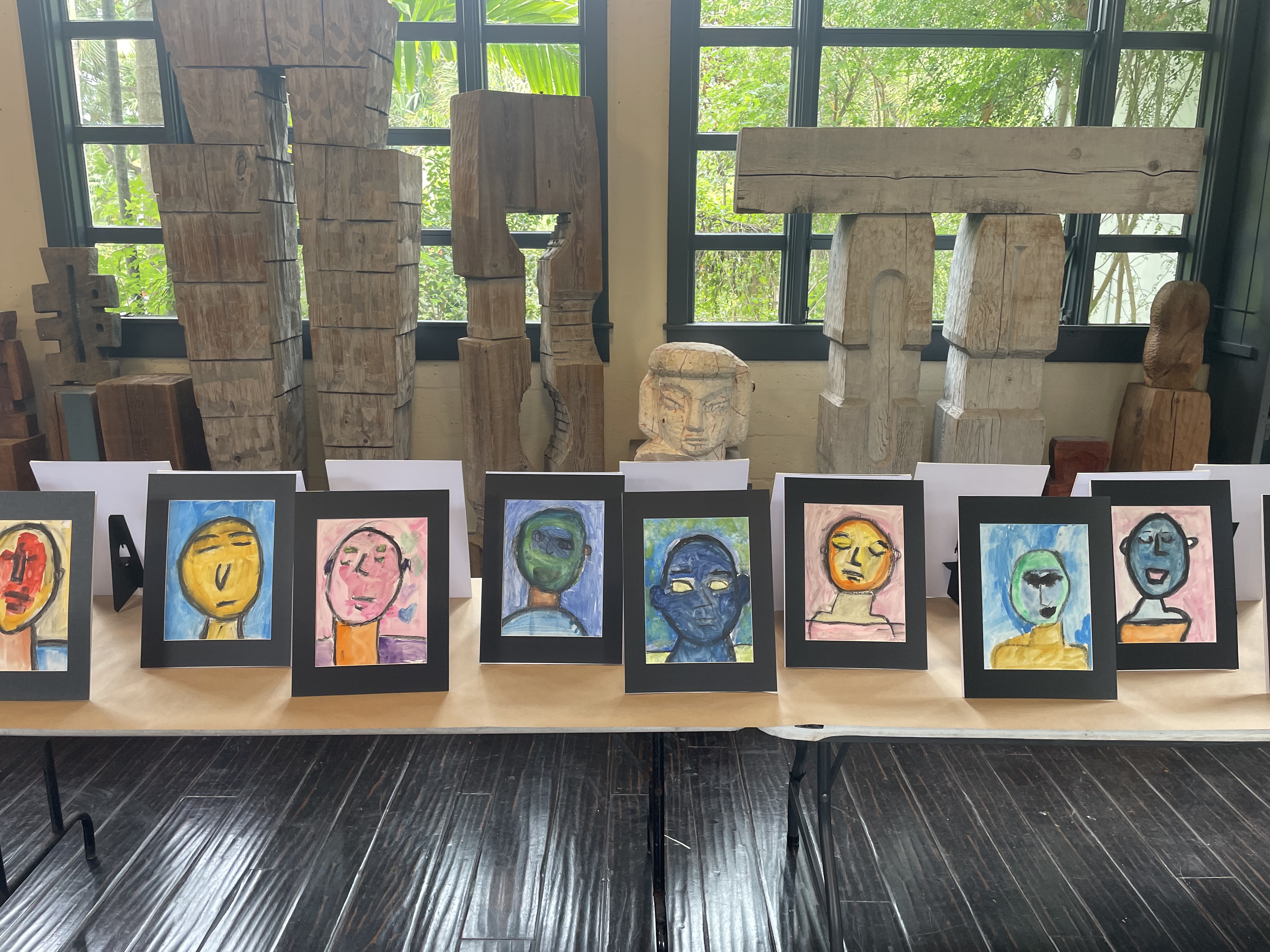 Second-grade students with their completed portraits, Ann Norton Sculpture Gardens